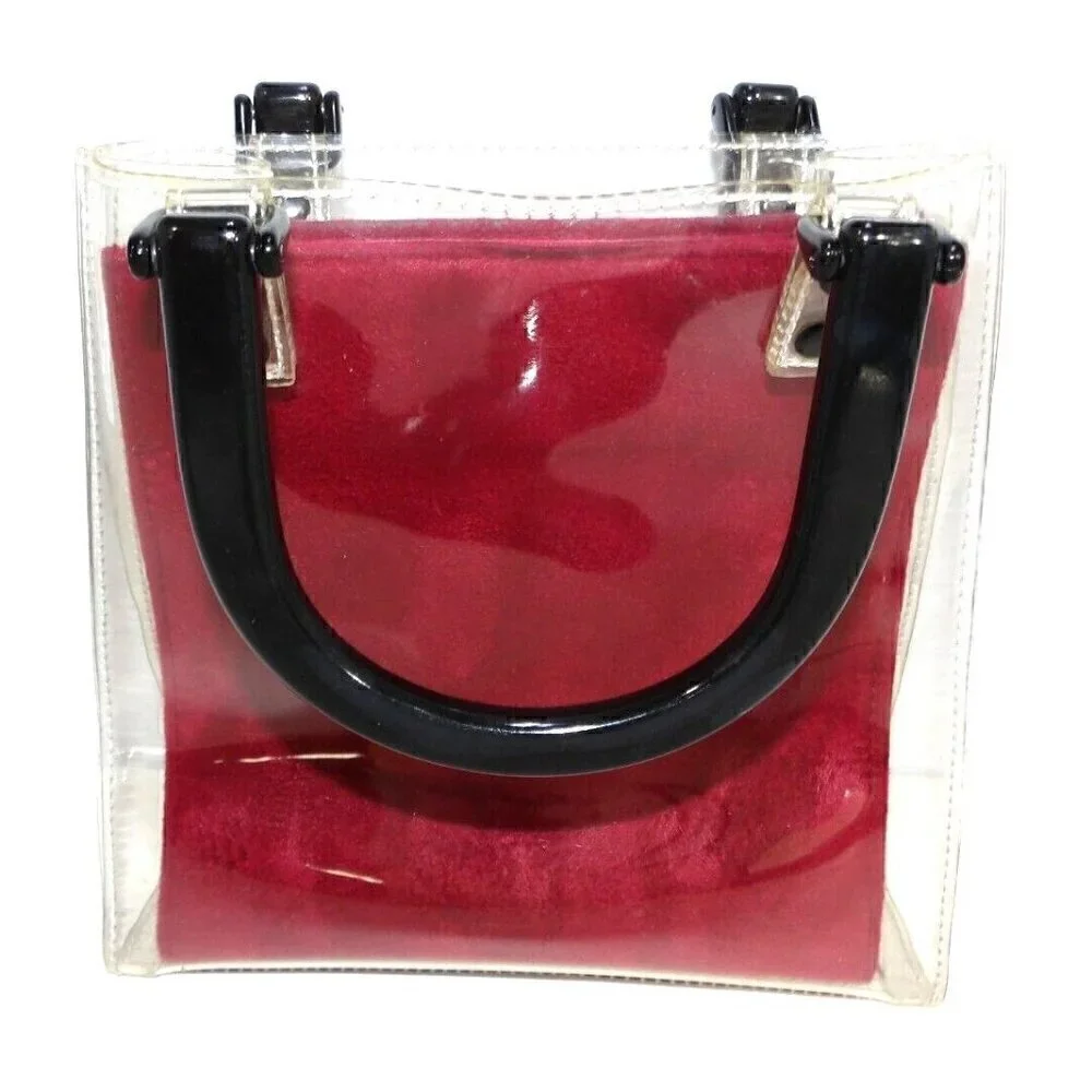 SUZY SMITH dark red fabric bag with clear plastic satchel, handbag, purse